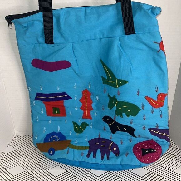Handcrafted Tote Hand Embroidered Art Unique One Of A Kind Unisex Adult Or Child - Picture 1 of 13